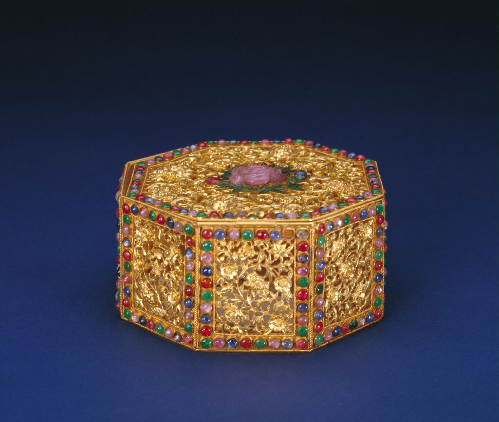 图片[1]-Ornamental flower pattern octagonal box inlaid with gold and jewels-China Archive